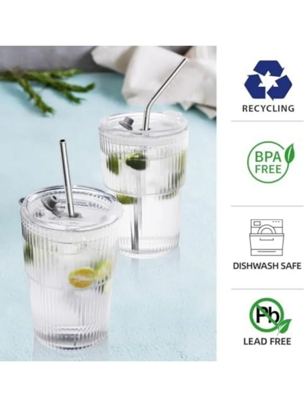 Reusable 16oz Iced Coffee Cups with Lids & Straws - Set of 4, BPA Free